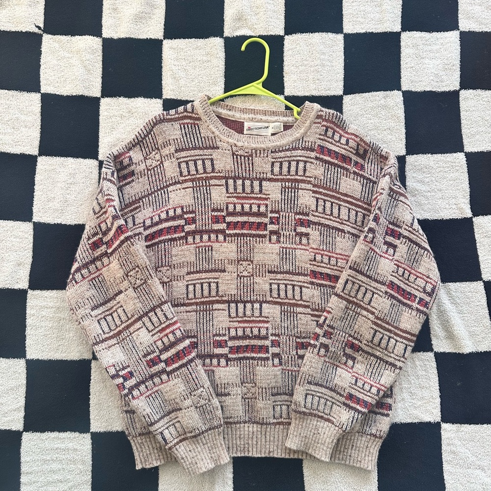 Geometric Patterned Sweater - Beige and Red